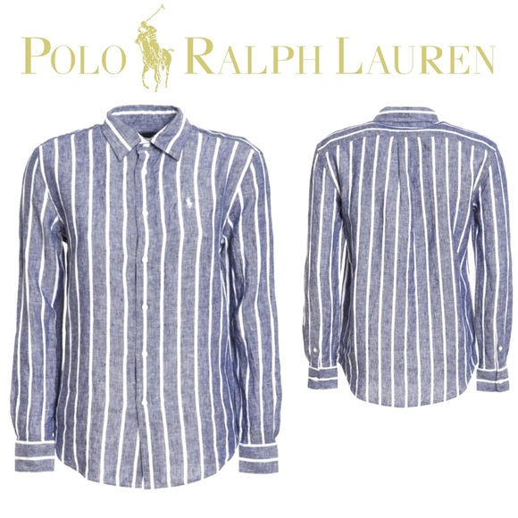 Polo Ralph Lauren 100% Linen Relaxed Andrew Stripe LS Button Shirt RX ANW ST XL